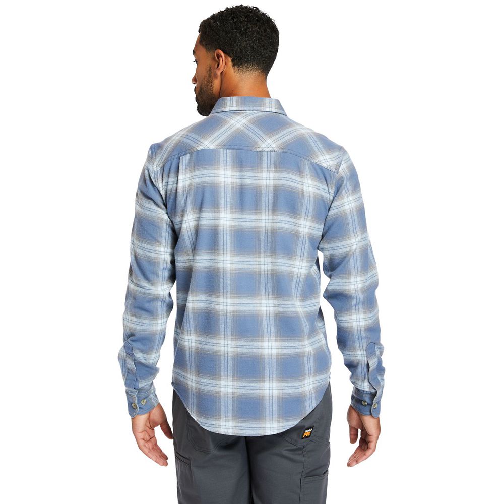 Camisa Timberland Hombre Pro® Woodfort Flex Flannel Work Azules/Blancas - Chile ZXE-526104